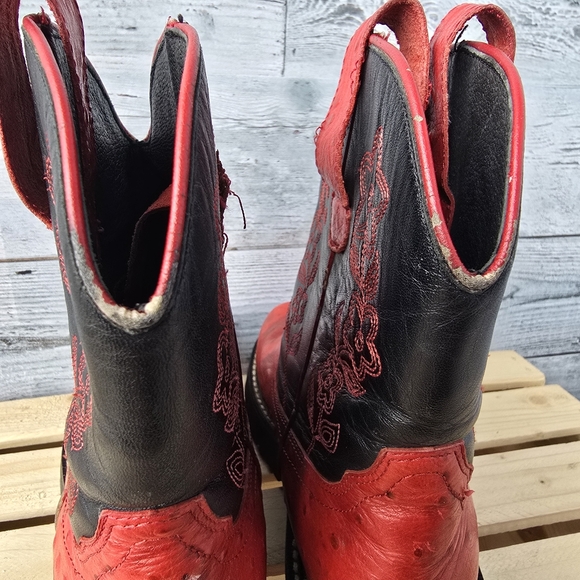 Roper Leather Ostrich Print Floral Red Black Western Boots Womens Size 7 - Picture 16 of 16